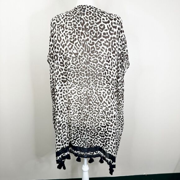 NEW J. Crew Swim Coverup Size M/L Leopard Print Beach Poncho Tassels L9713 - Picture 6 of 11